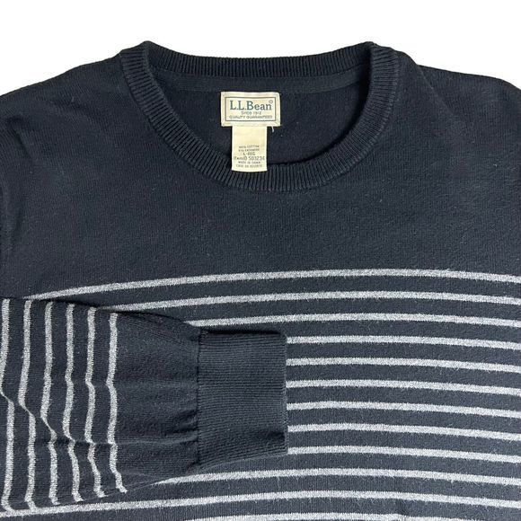 L.L Bean Mens Black Gray‎ Striped Cashmere Blend Crew Neck Sweater Large - Picture 1 of 4